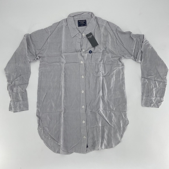 Abercrombie & Fitch Tops - Abercrombie & Fitch Women's White Gray Striped Long Sleeve Button-Up Shirt Sz S